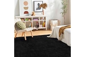 FVVRAX Area Rugs Living Room Rug, Soft Fluffy Shaggy Bedroom Rug Floor Carpet with Durable Anti-slip Backing, Large Carpets for Kids Girls Dorm Nursery Bedside Rug, 153x244cm, Black
