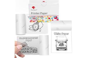 ‎PHOMEMO Phomemo Selbstklebendes Thermopapier für Phomemo T02/M02/M02S/M02Pro/M03/M03AS/M04S/M04AS/M832/M833/M834 Mini Thermodrucker, 53mm x 3,5m, Weiß/Transparentes/Halbtransparent Druckerpapier, 3 Rollen