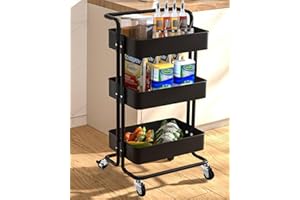 KeZaara Carrello con Ruote Portatutto Cucina - Ideale come Carrello Portaoggetti o Carrello da Cucina con Ruote Nero