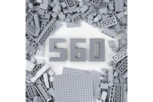 Cabeeskii 560 Classic Bausteine Set, Hellgraue Bulk Steine in 7 Maße, Klassische Bausteine Nachfüllpacks, kompatibel mit Allen führenden Marken, Bunt Basic Bricks, für Kinder & MOC-Liebhaber