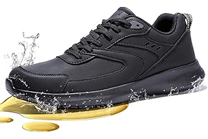 SPIEZ Non Slip Chef Shoes - Lightweight Mens Work Trainers with SRC Certification, Water Repellent Kitchen Healthcare Warehouse Shoes Black UK 6.5-11