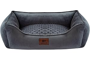 Snocyo Cuccia per cani di piccola e media taglia, 65 x 55 x 18 cm, lavabile, rivestimento rimovibile, per cani con bordi rialzati, soffice cuccia per cani con bottoni, grigio scuro
