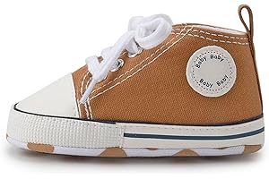 GINZER Toddler Infant High Top Baby Boy and Girl Sneakers, Crib Shoes - Newborn Shoes, Canvas Denim Shoes, Fashionable Breathable Infant First Walking Shoes