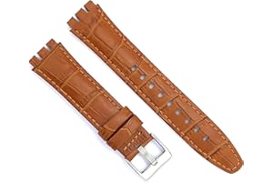 DILOY Correa de Reloj de piel compatible con Swatch Irony y Scuba. Cuero grabado cocodrilo alligator 21-23mm Ref 328