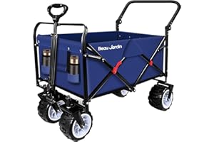 BEAU JARDIN Festival Trolley Camping Garden Beach Trolley 200KG All Terrain Utility Wagon Folding Trolley with Cup Holders Adjustable Handle Collapsible Wagon Outdoor Shopping Picnic Foldable Cart