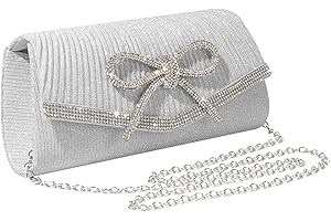 Mayoii Sparkling Rhinestone Bow Eveing Bag for Women, Diamante Glitter, Black & Silver Clutch Bags for Weddings, Proms, Parties, Roomy Glamorous Purse with Chain Shoulder Strap