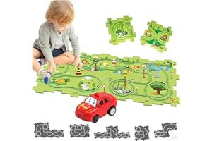 DUOLEEY Auto Spielzeug Autorennbahn Spielzeugauto 8pcs DIY-Puzzlebahn für Kinderspielzeug DIY-Route Cars Spielzeug Geschenkspiele für Kinder Spielzeug ab 2 3 4 5 6 Jahren (Land)