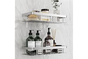 QOEOTUY Mensola Da Doccia Senza Trapano: 2 Pezzi Di Accessori Bagno Con 4 Cuscinetti Adesivi Senza Trapano E 2 Confezioni Di Viti Di Installazione -Autoadesivo Mensole Bagno Organizzatore (Argento)