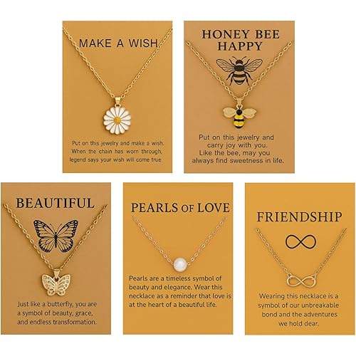 SUPER SOFTENER 5 Pcs Combo Pendant Necklace Set for Women Stylish Chains | Butterfly, Pearl, Daisy, Honey Bee & Infinity Jewellery Combo for Women Pendant Necklace Gifts for woman And Girls