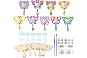 Matogle 9 Stück Schmetterling Spiegel Basteln Mädchen Holzschmetterling Handspiegel Bastelset Holzspiegel Handwerk zum Malen Kosmetikspiegel zum Bemalen für Kinder Geburtstagsgeschenk