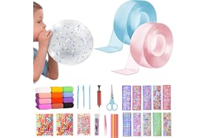 Ctxtqtdt 44 Stück Nano Tape Bubbles Set, Aufblasbares Luftpolsterband mit Pailletten Aufkleber Stroh, Elastic Bubble DIY Craft Kit, Bastelset Partygeschenke für Mädchen Jungen (C)