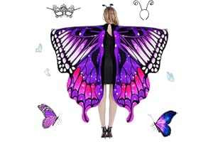 71Nmly Butterfly Wings Adult Costumes Fairy Wing Cape,Butterfly Shawl Wings with Mask adn Antenna Headband,Fairy Pixie Cloak Butterfly Cape Wings for Christmas Halloween Party Cosplay(Shiny Purple)