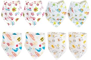 LOCKGO 8 PCS Baby Dribble Bibs, Babies Bandana Drool Bib with 2 Adjustable Snaps, Waterproof Absorbent Super Soft Cotton Feeding Bibs Suitable for 0-36 Months Unisex Newborns Boys Girls Teething Toddlers