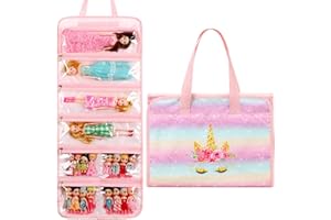 OCTSKY Toy Dolls Storage Bag Tote Carrying Case Compatible with LOL Surprise Toys Dolls Omg, Hanging Organizer Storage Bag with 8 Clear Window Pockets, Bag Only (02-Golden Unicorn)
