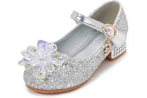 YOSICIL Zapatos de Lentejuelas Zapatos de Princesa Zapatillas de Frozen Zapatos de Tacón Niña Bailarina Niña comunion Disfraz de Princesa para 3 a 12 Años 23-37
