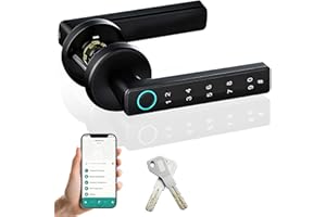 JAOGAUS Smart Door Lock, Front Door Fingerprint Door Locks, Digital Door Handle Lock with Voice Broadcast, APP Unlocking, Two Keys, Suitable for Bedroom, Office, Hotel