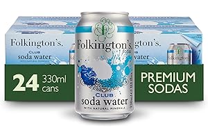 Folkington's Club Soda Water, 24 Cans, Natural Minerals Drink Mixer, 4 x 6 Pack of 330 ml, 24 Cans Total