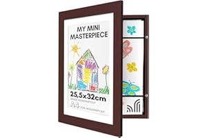 Americanflat Cornice Porta Disegni per Bambini (Mogano) - Cornice A4 con Passepartout e 25x32 cm Senza Passepartout - Cornice Apribile per Disegni Bambini con Vetro Infrangibile