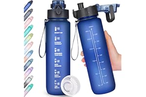AOHAN Butelka na wodę 1 l, sportowa butelka na wodę, bez BPA, szczelna butelka na napoje z filtrem, dla nastolatków, dorosłych, szkoły, biura, jogi, wędrówek, sportów na świeżym powietrzu
