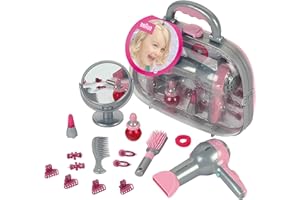 Theo Klein 5855 Hairdresser's Case with Braun Hairdryer, With mirror, comb and lots of styling accessories, Robust case with battery-powered hairdryer, Toy for children aged 3 years and up