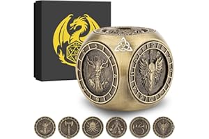 KELLER & WEBER Dés Rotatifs du Bout des Doigts DND, 7-en-1 Métallique D&D Dés avec Relief 3D, Dés Polyédriques Tournants D&D, Cadeaux DND avec Boîte Cadeau, RPG, Jeu de Rôle, Accessoires de Jeu de Société, Bronze