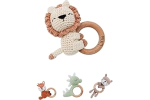 Bärenfreunde® - Personalisierter Beißring Baby - Niedlicher Greifling für Baby's ab 0 Monate - Babyrassel mit Name als Baby Geschenk für Mädchen und Jungen (Löwe liegend,ohne Name)