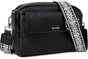 Gladdon borsa donna, borse piccola tracolla, borsa tracolla donna in pelle PU, con tracolla rimovibile, ampio nastro jacquard per uso quotidiano, regalo per le donne