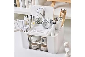 Rseuphiee Organizzatore da Scrivania, Portaoggetti Multifunzionale con 5 & 2 Compartimenti, Organizzatore di Cancelleria per Scuola, Casa, Ufficio (Bianco)