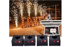 JUNIPI Macchina Per Fuochi D'Artificio Freddi A Mini Fontana (Ricevitore Da 4/6/8/12 Pezzi), Sistema Pirotecnico Per Scintillanti Per Matrimoni Con Telecomando Wireless, Con Custodia,4pcs