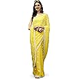 HESVI Women’s Georgette Saree with Unstitched Blouse Piece and Hand-Embroidered Gota Work Lucknowi Chikankari