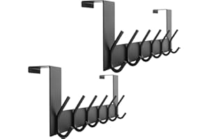 WEBI Perchero Puerta,Colgador Puerta,Percha Puerta,Gancho Puerta en con 6 Ganchos Baño Dormitorio Cocina,4.5cm,Negro,2 paquetes