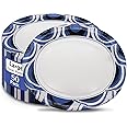VEIZEDD 50Pcs Oval Blue Paper Plates 12 Inch X 10 Inch Heavy Duty Disposable Dinner Plates Bulk for Birthday Picnic Independence Day Decorations,4th of July Plates