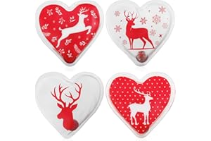 COM-FOUR® podgrzewacz do rąk wielokrotnego użytku 4x - podgrzewacz do rąk w kształcie serca z łosiem, poduszka grzewcza na chłodne dni i podróże (04 sztuki, serce z czerwonym łosiem)