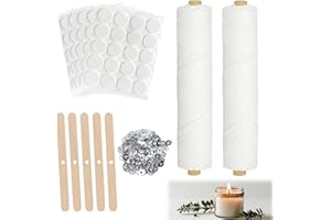 Bellanova 122m Mèche de Bougie, Meche Bougie avec 100 Supports Mèche Ensemble de Mèches Tissées sans Fumée pour Bougies Parfumées, Fabrication de Bougies, Lampes à Huile, Aromathérapie