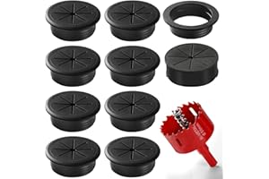 MANICAF Kabeldurchführung, 8 Stück Kabeldurchführung Schreibtisch Schwarz 50mm Kabeldurchlass Schreibtisch, Schreibtisch Kabeldurchführung mit 1 Stück Lochsäge