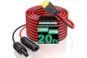 Oududianzi Cavo XT60, Cavo di Prolunga per Cavo di Ricarica Solare 12AWG (6M), Adattatore XT60 per Generatore Solare Portatile - 20FT