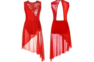 Doomiva Big Girl's Modern Jazz Dance Costume Ballet Tutu Skirt Lyrical Dance Dress Irregular Dancewear Sequins Camisole