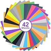 42 Sheets 12 x 21 cm Iron on Vinyl for Cricut, 24 Colours | Set of 42 sheets in 24 colours, easy to cut and apply for customi