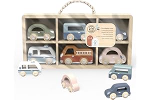 SPEEDY MONKEY Set of 6 Little Toy Cars & Wooden Case | For Boys & Girls 24m+ | Vibrant Colours, Safe, Smooth Edges, Non Toxic Paint | FSC Certified Wooden Toys | Gifts for 1 2 3 Year Old Boys & Girls