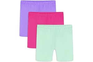 Auranso Pantaloni da ciclismo da bambina, 2-10 anni, in cotone, per ginnastica, leggings corti, traspiranti, sotto il vestito per ragazze, confezione da 3