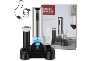 ZOYIDOUX Kit regalo Cavatappi elettrici ricaricabile 8 in 1,Apribottiglie elettrici con base di ricarica,Taglierino,Pompa a vuoto e 2 tappi per vino,Aeratore per vino,Regalo per gli amanti del vino