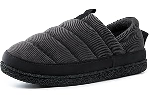 EverFoams Men's Quilted Slippers Soft Comfy Corduroy Closed-back Indoor Outdoor Memory Foam House Shoes