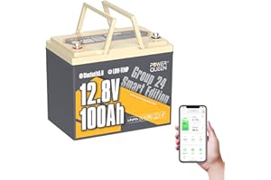 Power Queen 12,8V 100Ah Gruppe 24 Bluetooth LiFePO4 Batterie, Low-Temp-Abschaltschutz Tiefzyklus Lithium, Max.15000 Zyklen 10 Jahre Lebensdauer Batterie für Trailer, Trolling Motor, Off-Grid