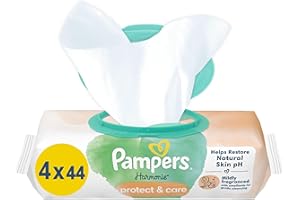 ‎PAMPERS Pampers Harmonie Protect & Care Chusteczki Nawilżane dla Dzieci, 176 Sztuk (4 x 44), Pomagają Zachować Naturalne Ph Skóry, z Wyciągiem z Nagietka