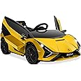 Kidzone DORSA Kids 12V Electric Ride On Licensed Lamborghini Sian Roadster Motorized Toy Car with Remote Control, Wheels Suspension, LED Lights & Music Yellow, Red, LAMBO-SIAN-LB-RED