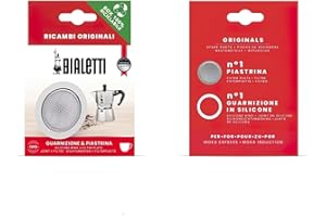 Bialetti 800039 Spare Parts, Includes 1 Gasket and 1 Plate, Compatible with Moka Express 3/4 cups, Moka Induction, Barley Express and Brikka, Silver