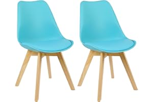 WOLTU Lot de 2 Chaises de Salle à Manger Style Scandinave, Rétro Rembourrée Chaise de Cuisine et de Bureau avec Pieds en Bois de Hêtre Massif, Bleu BH29bl-2