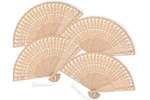 GREVOSEA Bamboo Folding Fan Set, 4 Pcs Handheld Fans with Sandalwood and Silk, Vintage Wooden Fan for Weddings Parties and DIY Decorations, Chinese and Japanese Style Fans for Cooling and Decor (Style 3)