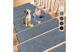Cnwinu 15PCS Stair Treads Mats,Self-Adhesive Stair Runner Carpet for Staircases,60x20cm Stair Carpet Treads,Non-Slip Stair Mats for Indoor Steps,Stair Covers for Children,Elders and Pets(Light Grey)