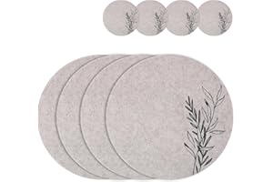 ‎CASAIDO Casaido Tischset Filz runde platzsets,4er Pischsets Filz,4er Filzuntersetzer,Platzdeckchen,Tischsets Platzsets Abwaschbar,Platzset Beige